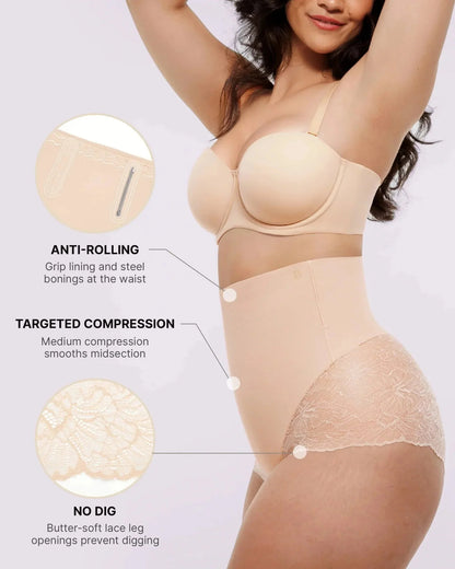 Bare Essentials™ MeshSmooth™ High - Waisted Sheer Lace Brief - Komfortfit Bra