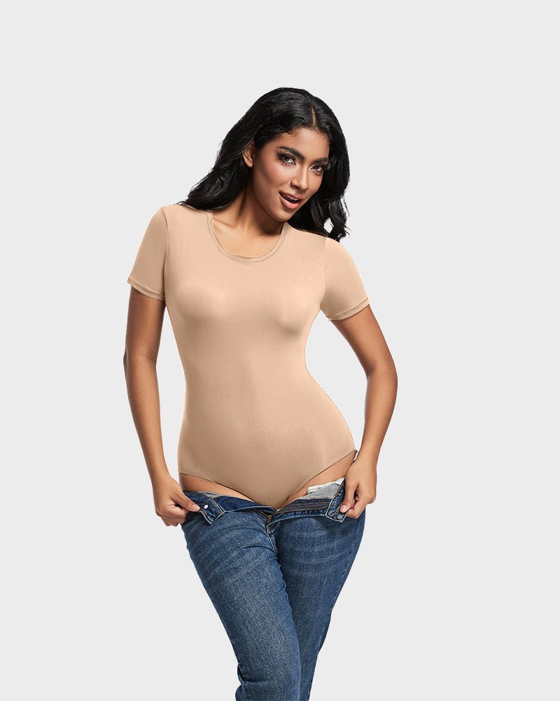 Comfy Sculpt Round Neck T-Shirt Bodysuit - Komfortfit Bra