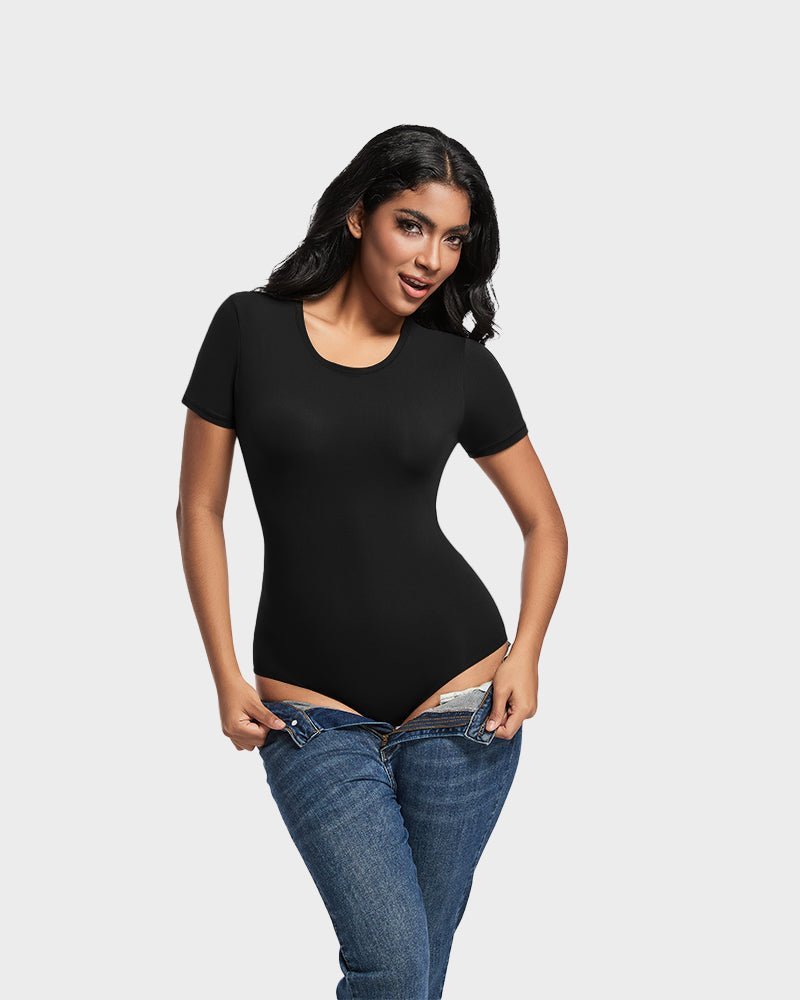 Comfy Sculpt Round Neck T-Shirt Bodysuit - Komfortfit Bra
