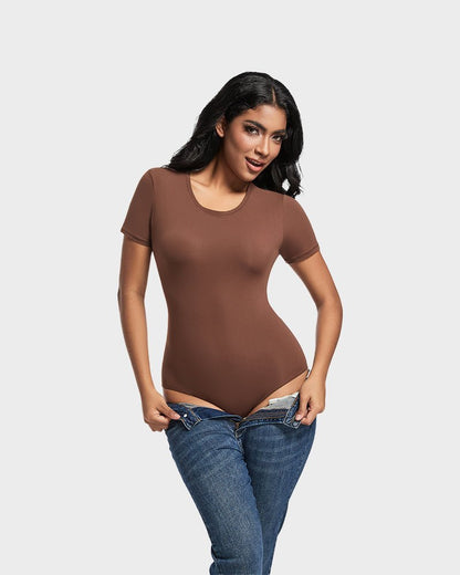Comfy Sculpt Round Neck T-Shirt Bodysuit - Komfortfit Bra