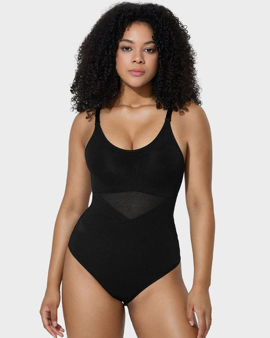 Criss - Cross Mesh Panel Sculpting Bodysuit - Komfortfit Bra