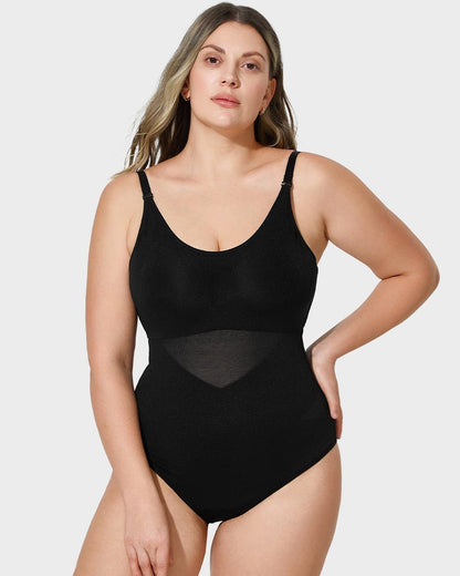 Criss - Cross Mesh Panel Sculpting Bodysuit - Komfortfit Bra