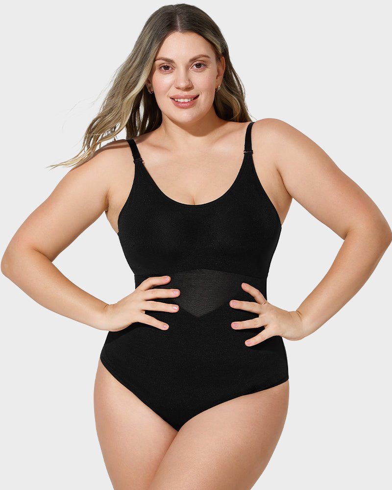 Criss - Cross Mesh Panel Sculpting Bodysuit - Komfortfit Bra