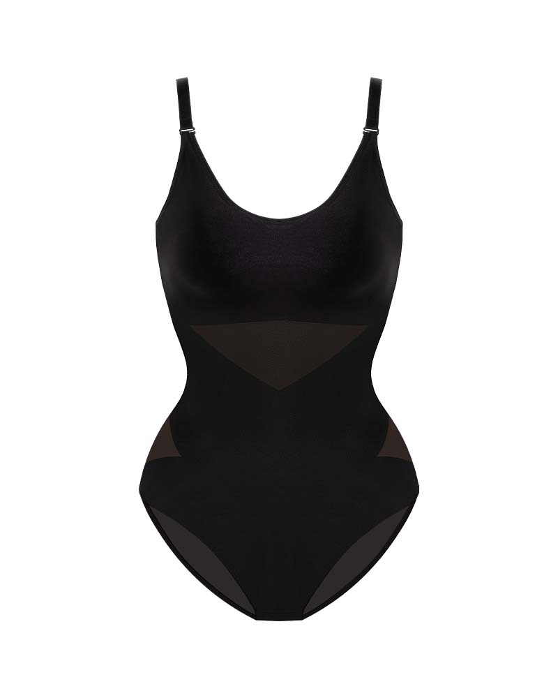 Criss - Cross Mesh Panel Sculpting Bodysuit - Komfortfit Bra