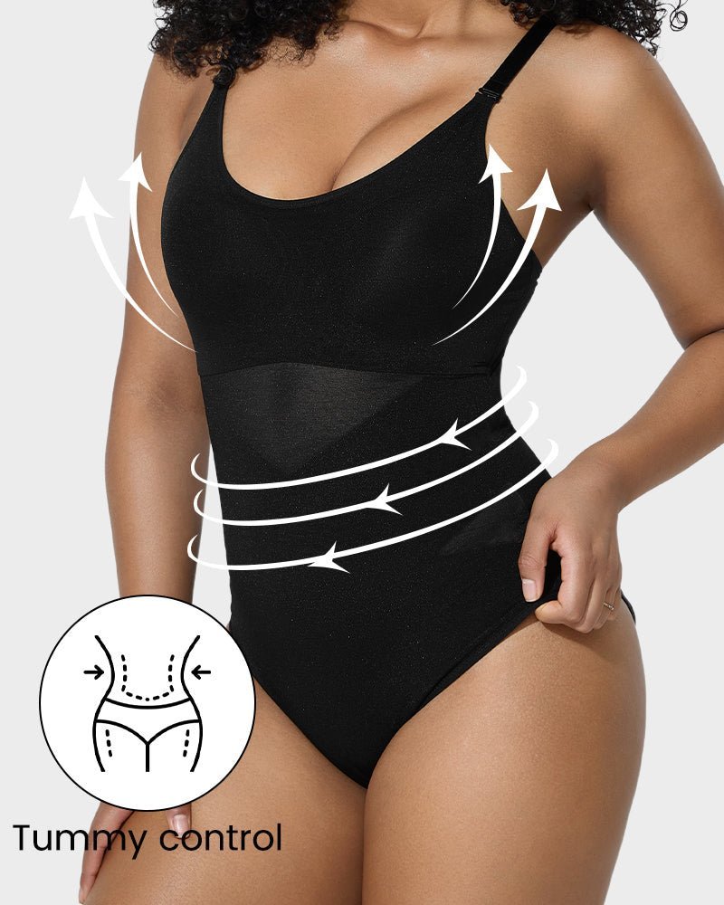 Criss - Cross Mesh Panel Sculpting Bodysuit - Komfortfit Bra