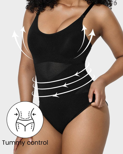 Criss - Cross Mesh Panel Sculpting Bodysuit - Komfortfit Bra