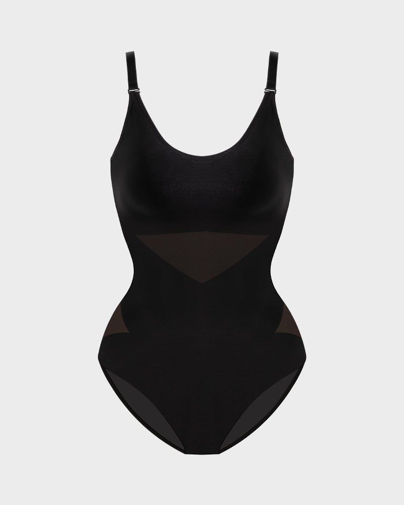 Criss - Cross Mesh Panel Sculpting Bodysuit - Komfortfit Bra