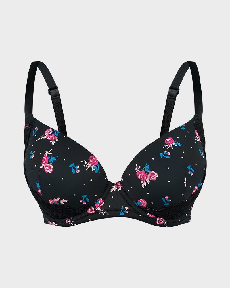 Deep V Lace Trim Full Coverage Push Up Bra - Komfortfit Bra