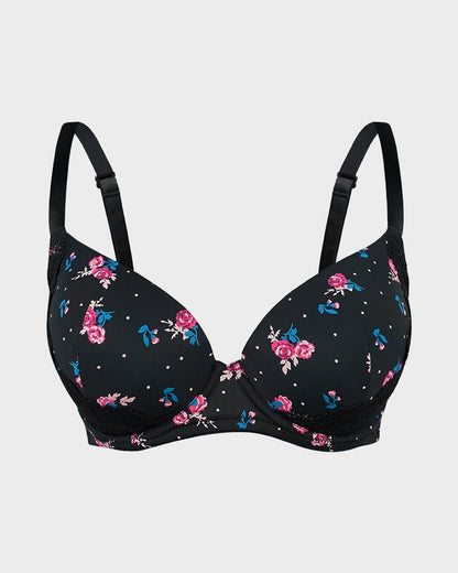 Deep V Lace Trim Full Coverage Push Up Bra - Komfortfit Bra