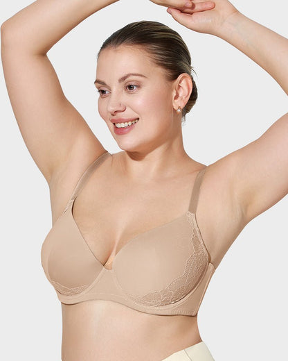 Deep V Lace Trim Full Coverage Push Up Bra - Komfortfit Bra