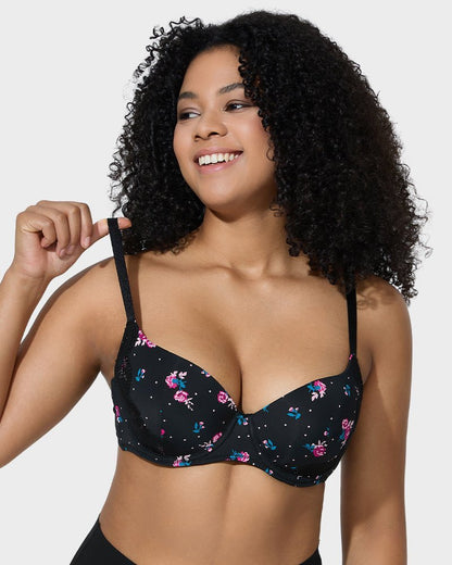 Deep V Lace Trim Full Coverage Push Up Bra - Komfortfit Bra
