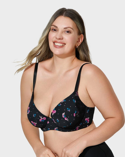 Deep V Lace Trim Full Coverage Push Up Bra - Komfortfit Bra