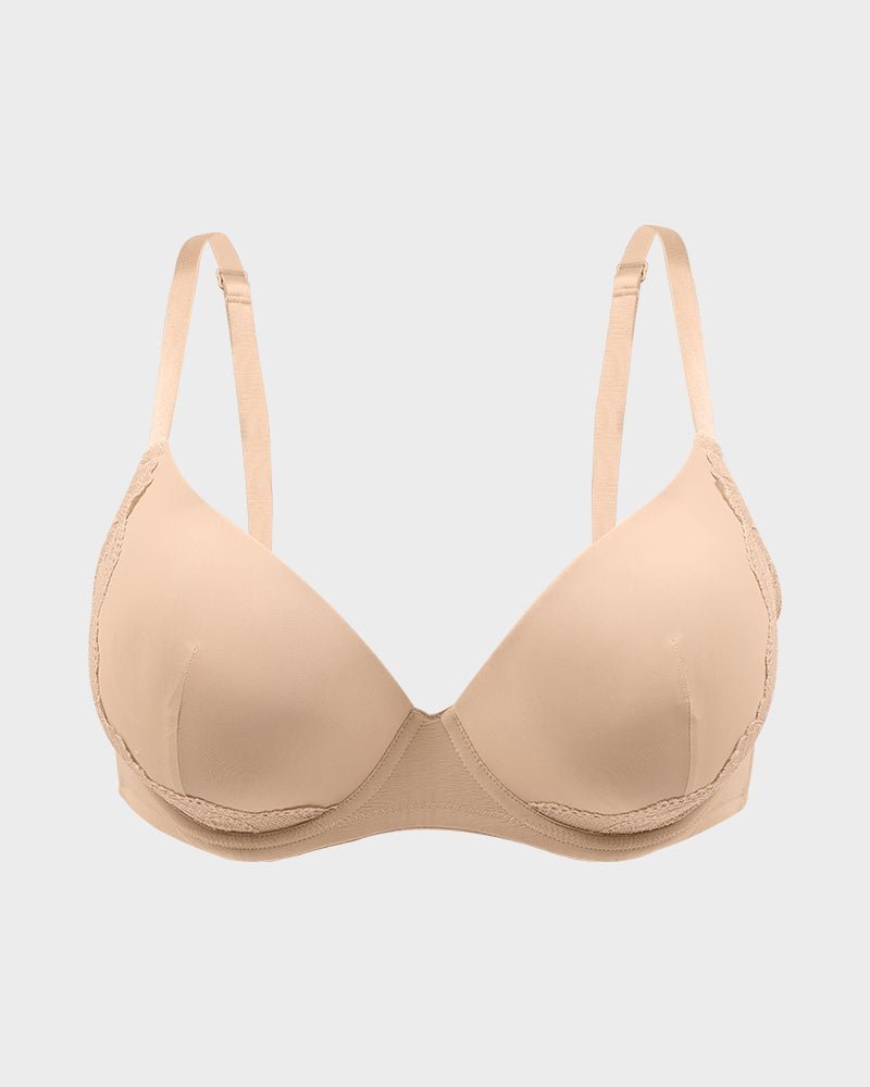 Deep V Lace Trim Full Coverage Push Up Bra - Komfortfit Bra