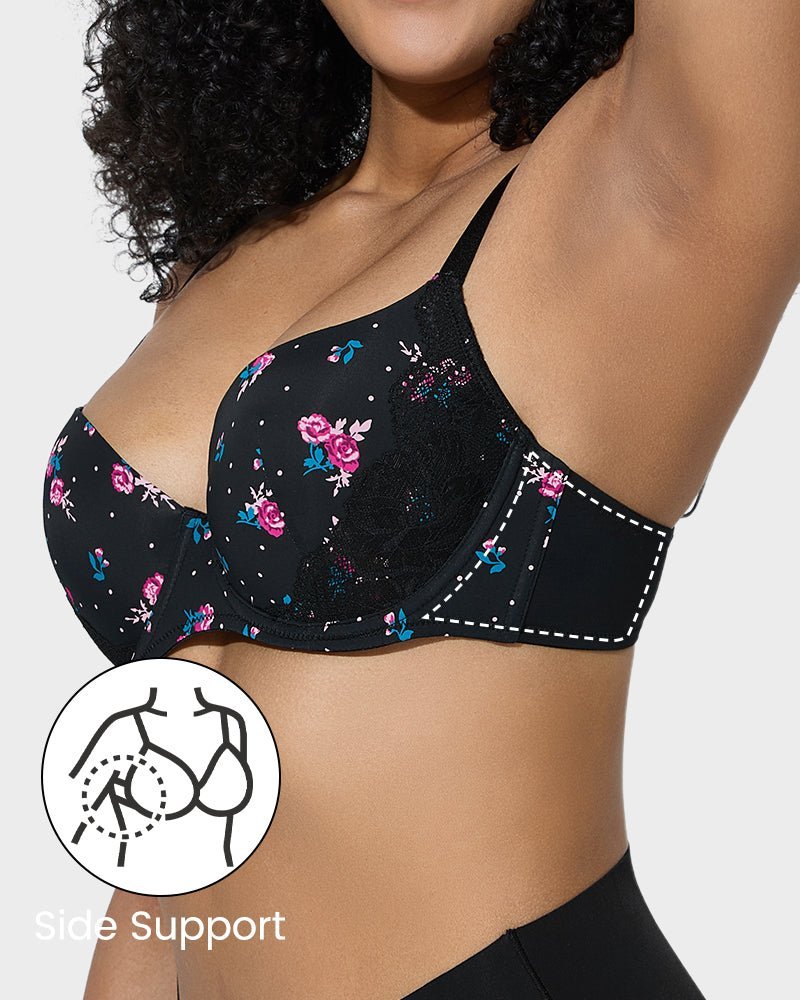 Deep V Lace Trim Full Coverage Push Up Bra - Komfortfit Bra