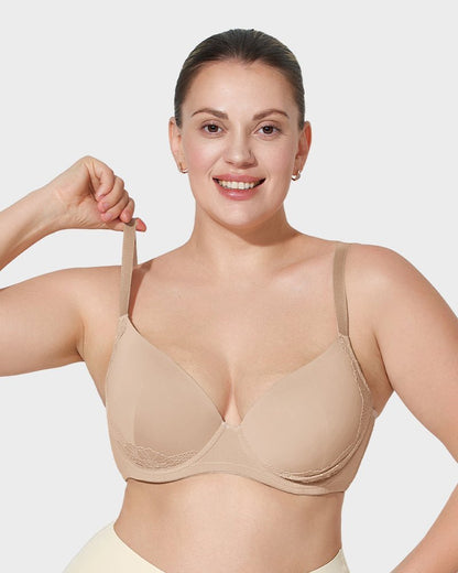Deep V Lace Trim Full Coverage Push Up Bra - Komfortfit Bra