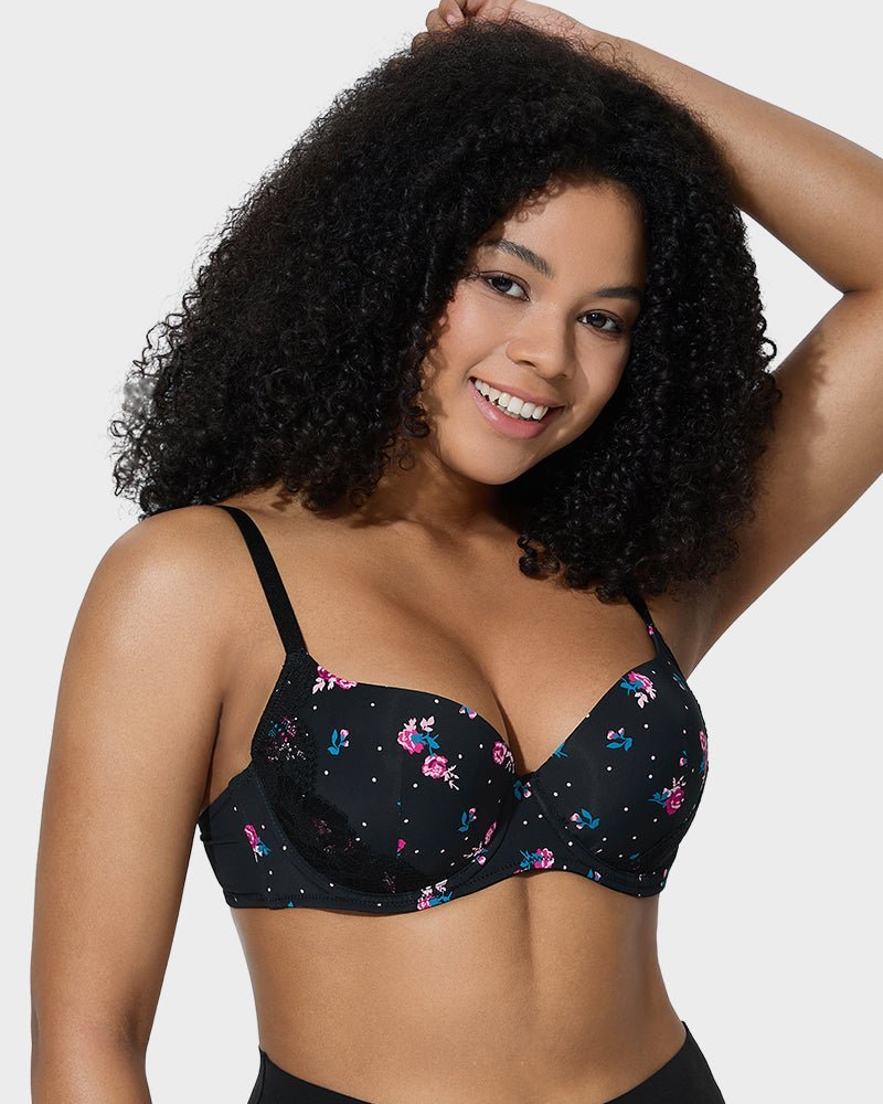 Deep V Lace Trim Full Coverage Push Up Bra - Komfortfit Bra