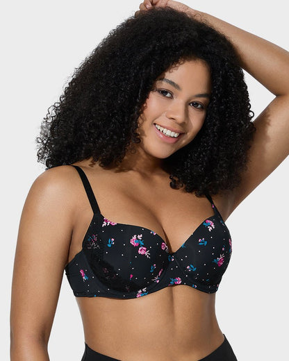 Deep V Lace Trim Full Coverage Push Up Bra - Komfortfit Bra