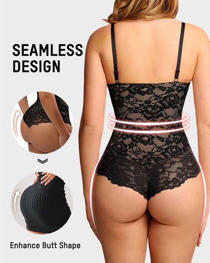 Deep V Sexy Lace Sculpting Thong Bodysuit - Komfortfit Bra