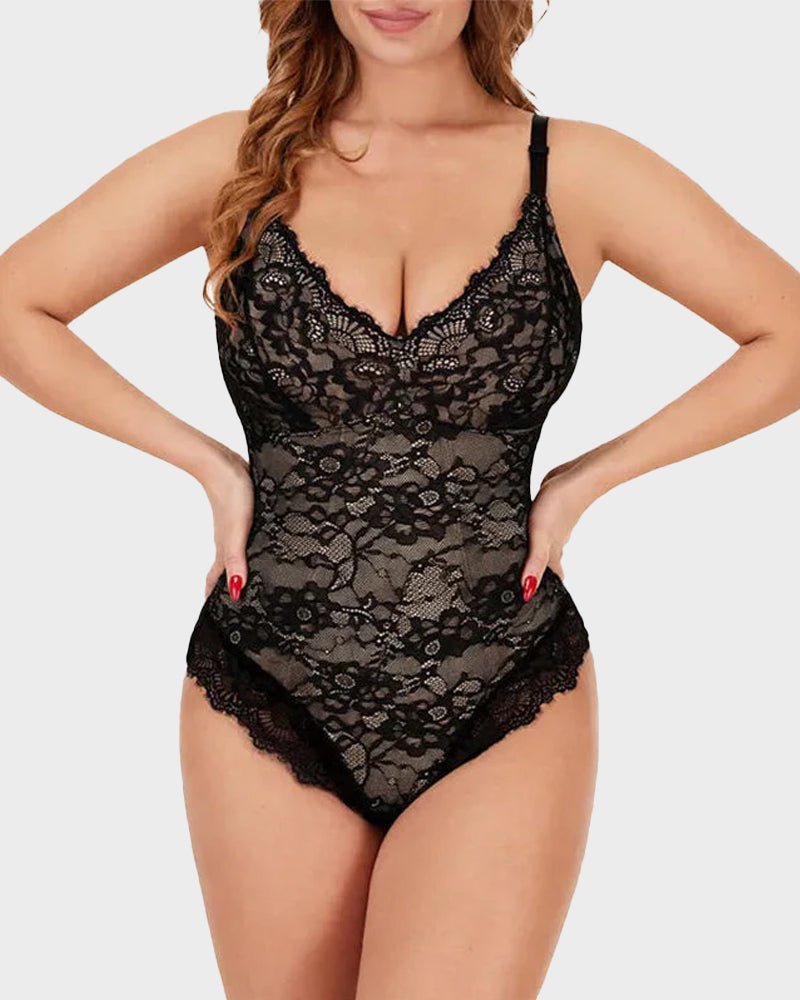 Deep V Sexy Lace Sculpting Thong Bodysuit - Komfortfit Bra