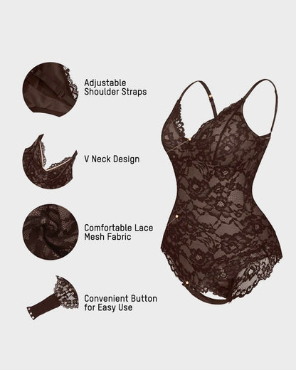 Deep V Sexy Lace Sculpting Thong Bodysuit - Komfortfit Bra