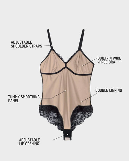Deep V Sexy Lace Sculpting Thong Bodysuit - Komfortfit Bra