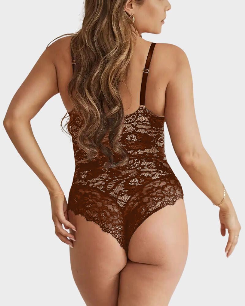Deep V Sexy Lace Sculpting Thong Bodysuit - Komfortfit Bra