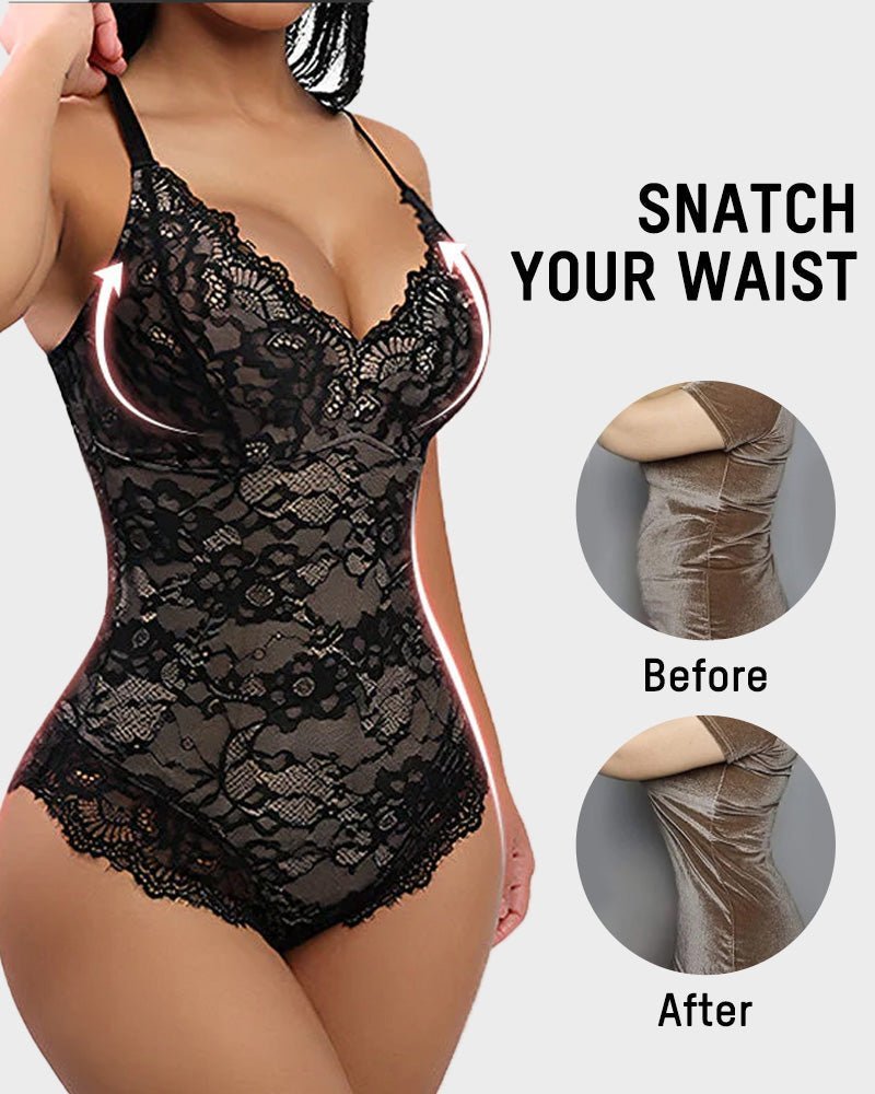 Deep V Sexy Lace Sculpting Thong Bodysuit - Komfortfit Bra