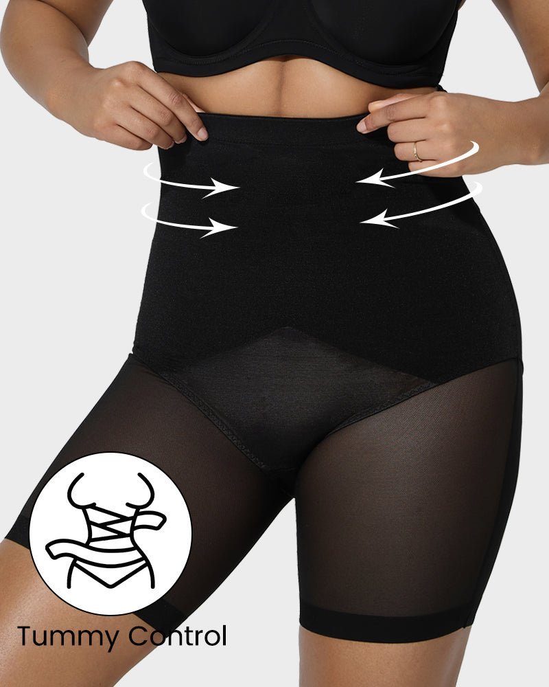 High Waist Criss - Cross Mesh Shaping Mid - Thigh Shorts - Komfortfit Bra