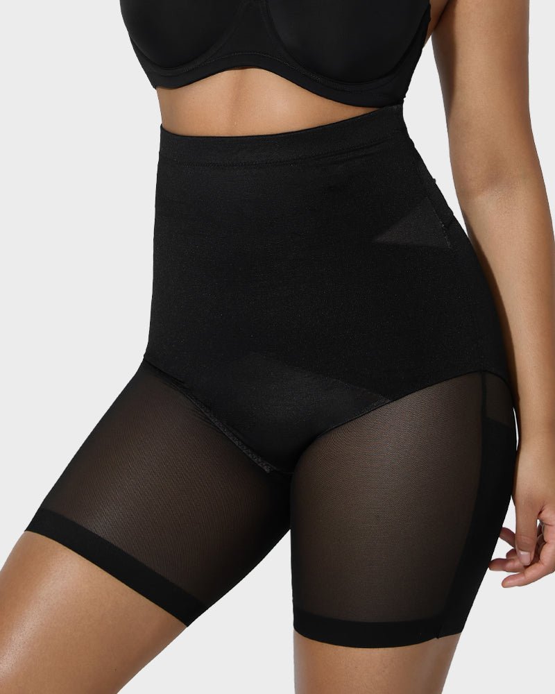 High Waist Criss - Cross Mesh Shaping Mid - Thigh Shorts - Komfortfit Bra