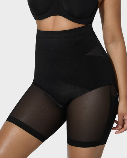 High Waist Criss - Cross Mesh Shaping Mid - Thigh Shorts - Komfortfit Bra