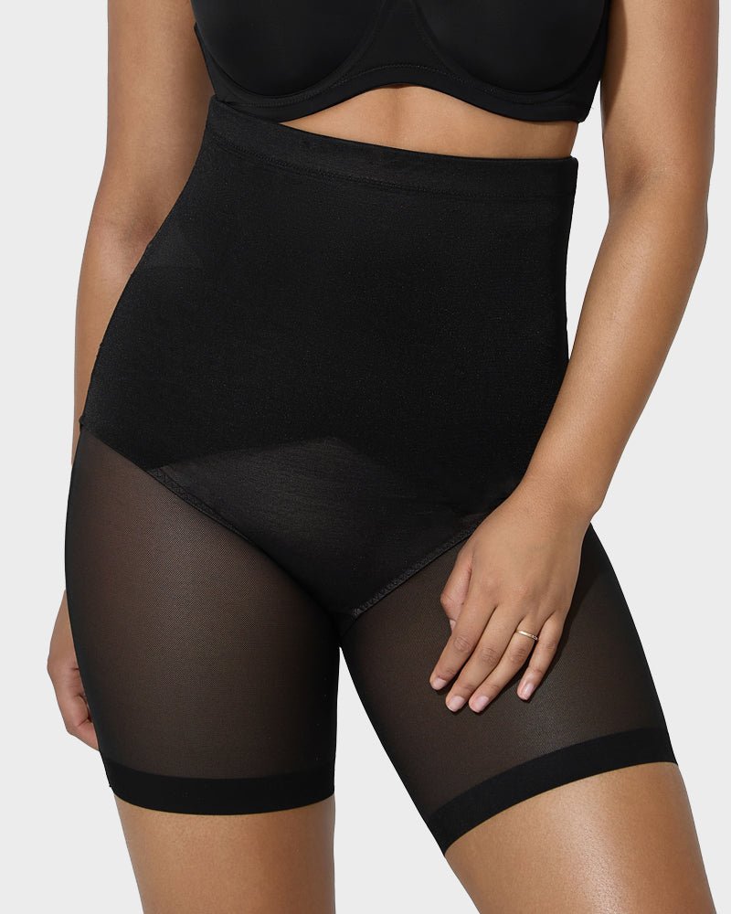 High Waist Criss - Cross Mesh Shaping Mid - Thigh Shorts - Komfortfit Bra