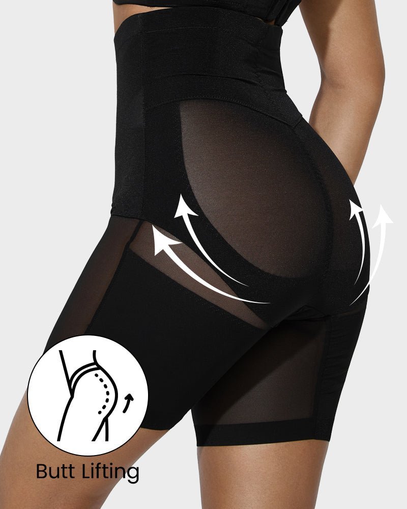 High Waist Criss - Cross Mesh Shaping Mid - Thigh Shorts - Komfortfit Bra