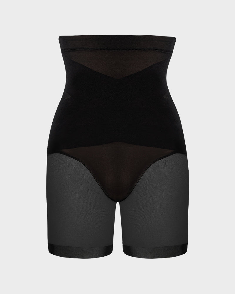 High Waist Criss - Cross Mesh Shaping Mid - Thigh Shorts - Komfortfit Bra
