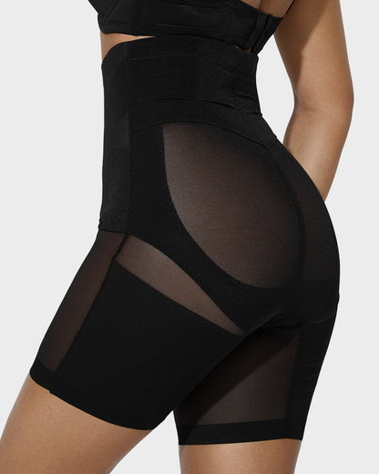 High Waist Criss - Cross Mesh Shaping Mid - Thigh Shorts - Komfortfit Bra