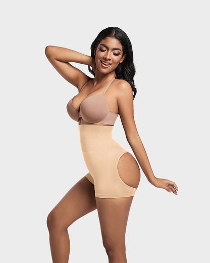 High Waist Cut Out Butt Lifting Shorts - Komfortfit Bra