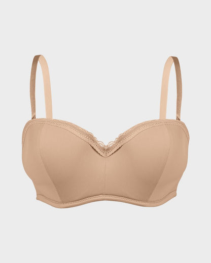 Lace Trim Molded Cup Underwire Bra with Removable Straps - Komfortfit Bra