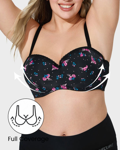 Lace Trim Molded Cup Underwire Bra with Removable Straps - Komfortfit Bra
