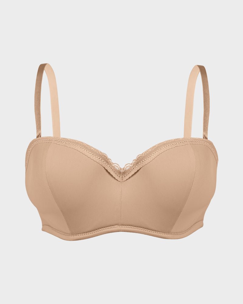 Lace Trim Molded Cup Underwire Bra with Removable Straps - Komfortfit Bra
