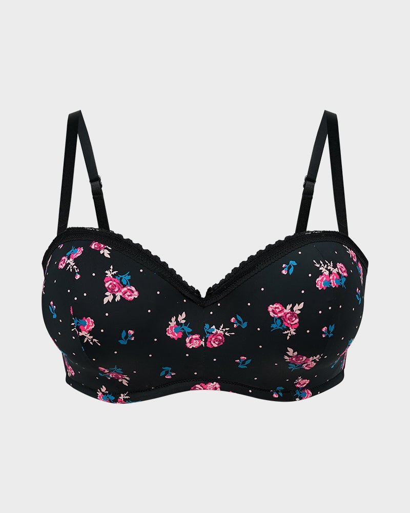 Lace Trim Molded Cup Underwire Bra with Removable Straps - Komfortfit Bra