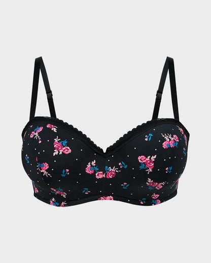 Lace Trim Molded Cup Underwire Bra with Removable Straps - Komfortfit Bra