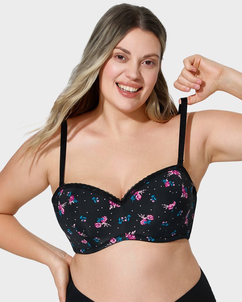 Lace Trim Molded Cup Underwire Bra with Removable Straps - Komfortfit Bra