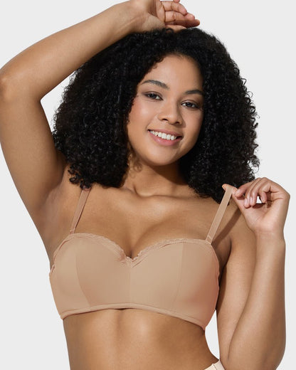 Lace Trim Molded Cup Underwire Bra with Removable Straps - Komfortfit Bra