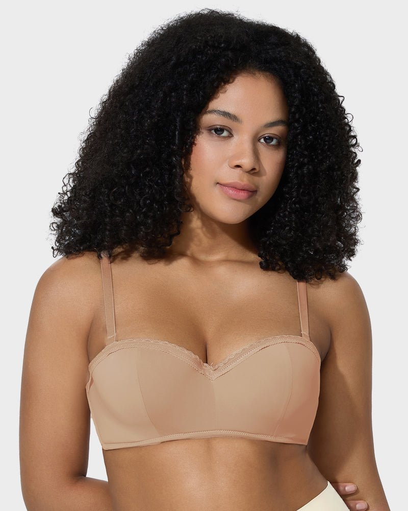 Lace Trim Molded Cup Underwire Bra with Removable Straps - Komfortfit Bra