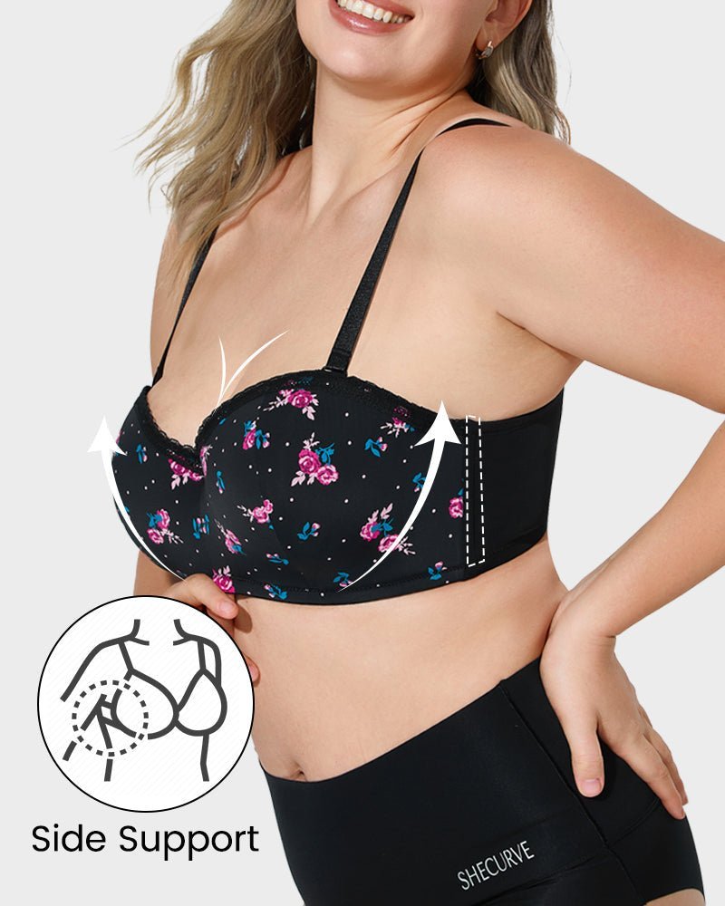 Lace Trim Molded Cup Underwire Bra with Removable Straps - Komfortfit Bra