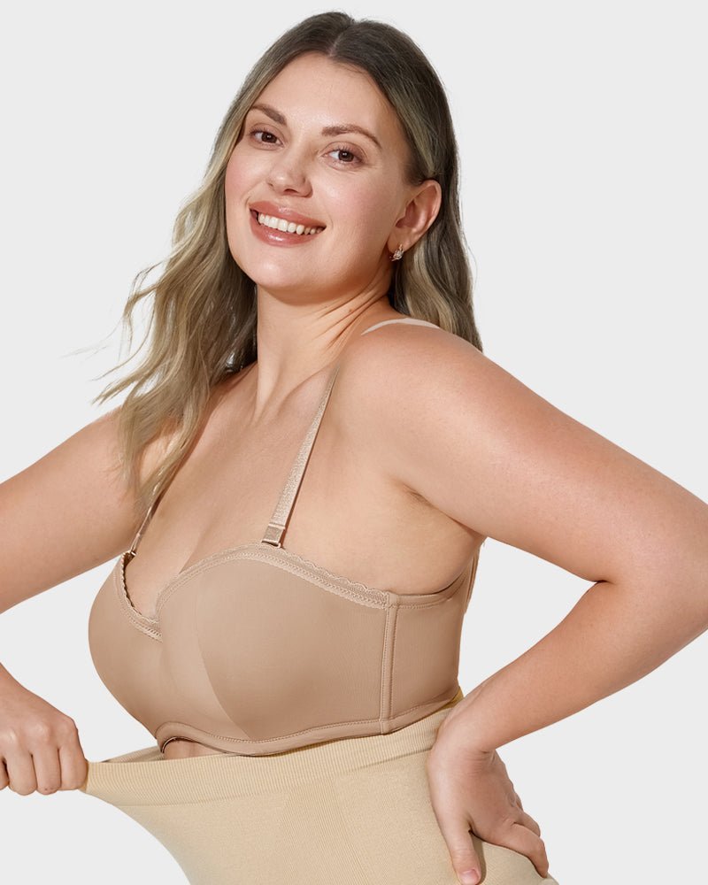 Lace Trim Molded Cup Underwire Bra with Removable Straps - Komfortfit Bra