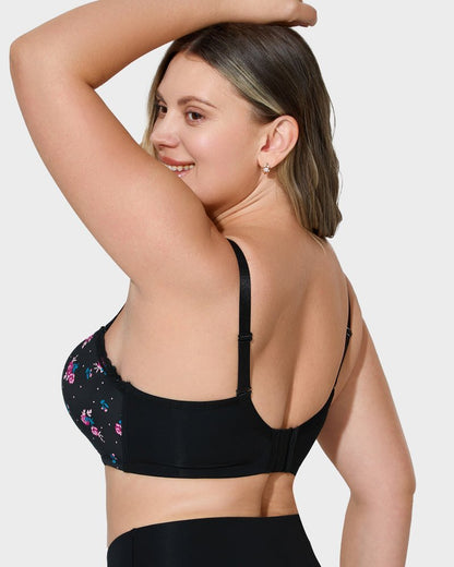 Lace Trim Molded Cup Underwire Bra with Removable Straps - Komfortfit Bra
