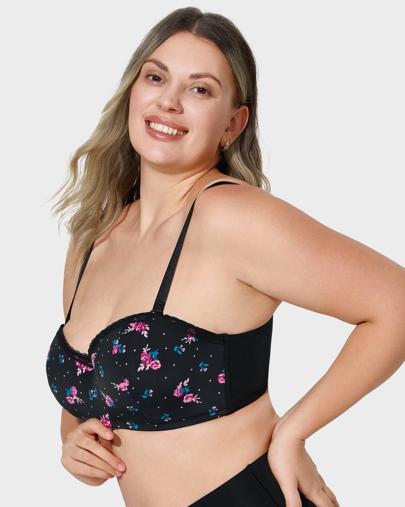 Lace Trim Molded Cup Underwire Bra with Removable Straps - Komfortfit Bra