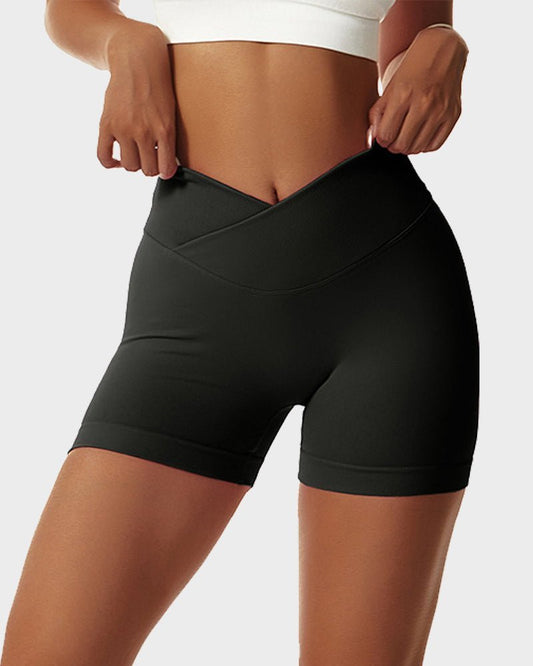 V - Cross Waist Butt Lifting Fitness Shorts - Komfortfit Bra