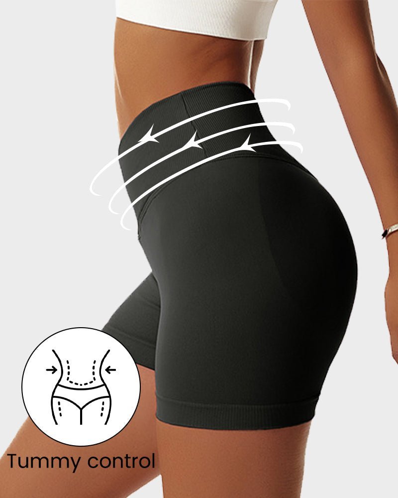 V - Cross Waist Butt Lifting Fitness Shorts - Komfortfit Bra