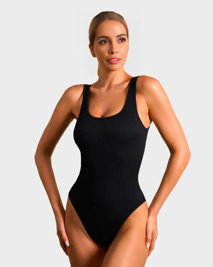 Wide Strap Backless Thong Bodysuit - Komfortfit Bra